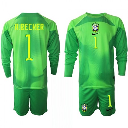 Camiseta de fútbol Brasil A.Becker 1 Portero Niño 2ª equipación Copa Mundo 2022 Manga Larga Camiseta de fútbol Brasil A.Becker 1 Portero Niño 2ª equipación Copa Mundo 2022 Manga Larga